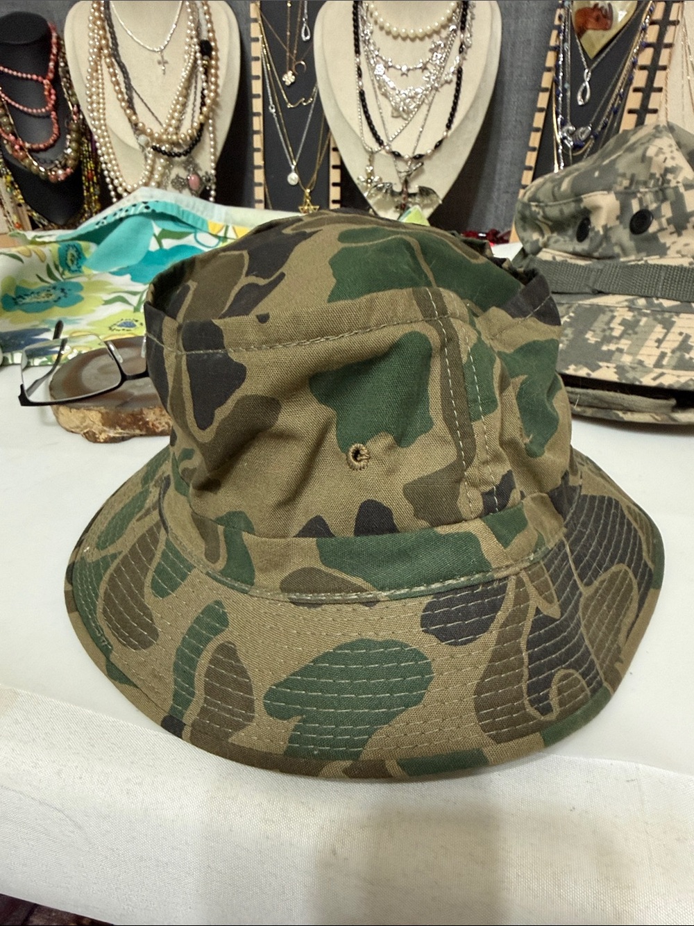 Camo Bucket Hat - Olive Green Camouflage Roll Up Hat Size Small appx 20”